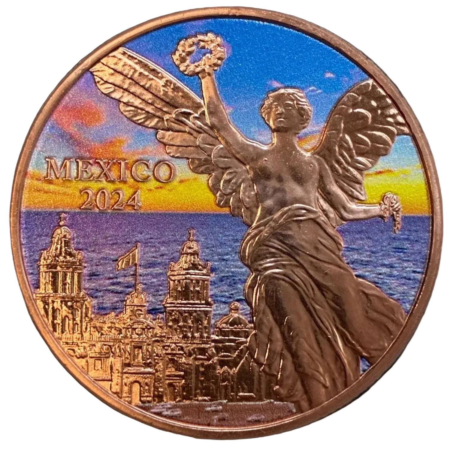 UVERcup 金メダル 2024 1 oz Colorized Copper Round - 2024 Mexican Libertad Sunset – Dad