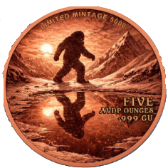 5 oz Copper Round - Summit Yeti 5,000 Mintage With Acrylic Case