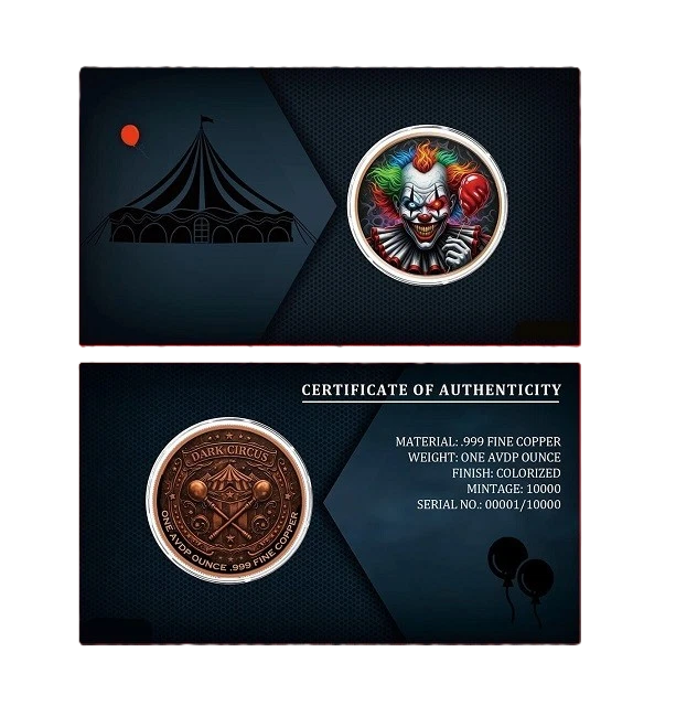 1 oz Copper Dark Circus Limited Edition Numbered 3,673 of 10,000