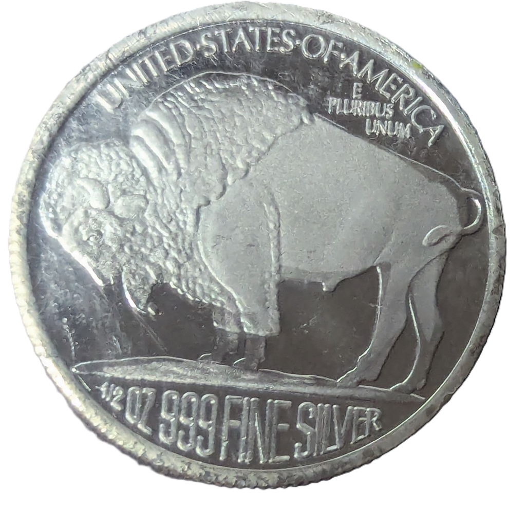1/2 Troy Ounce .999 Fine Silver Indian Head Buffalo Round