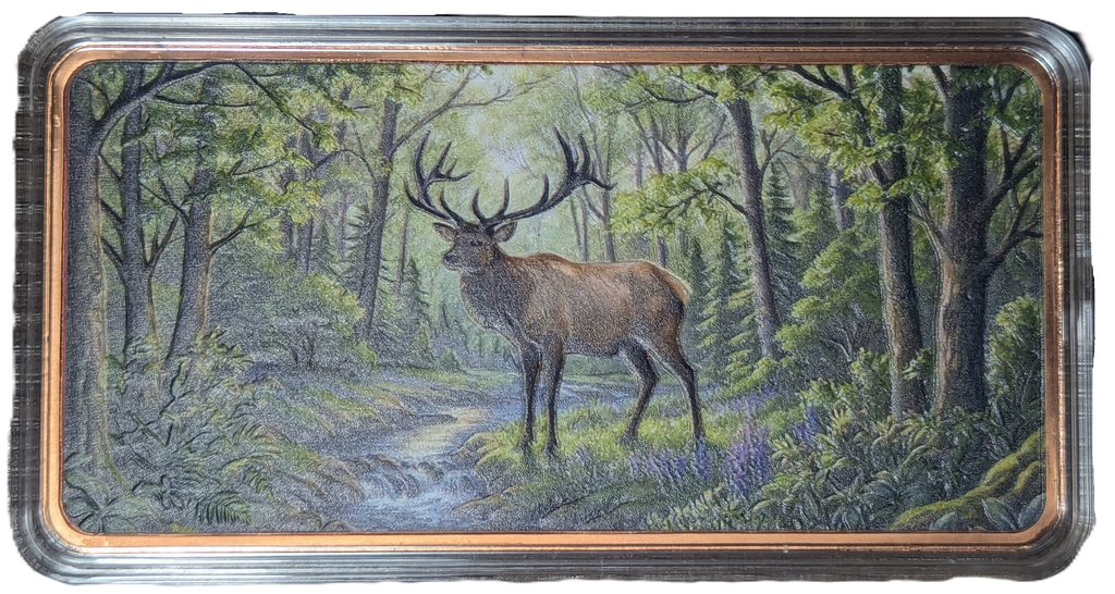 10 oz Copper Bar Elk in Green Forest