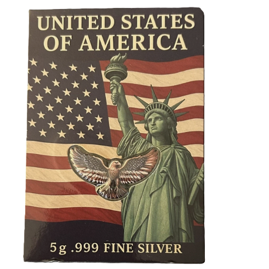 5 Gram .999 Fine Silver Freedom Eagle Bar Sealed in a Themed Assay Card