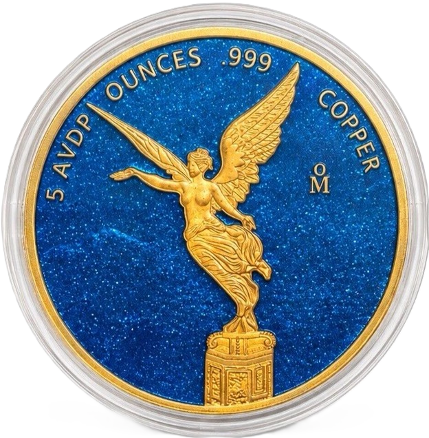 5 oz Copper - Mexican Libertad Blue Diamond Dusted & Gold Accents
