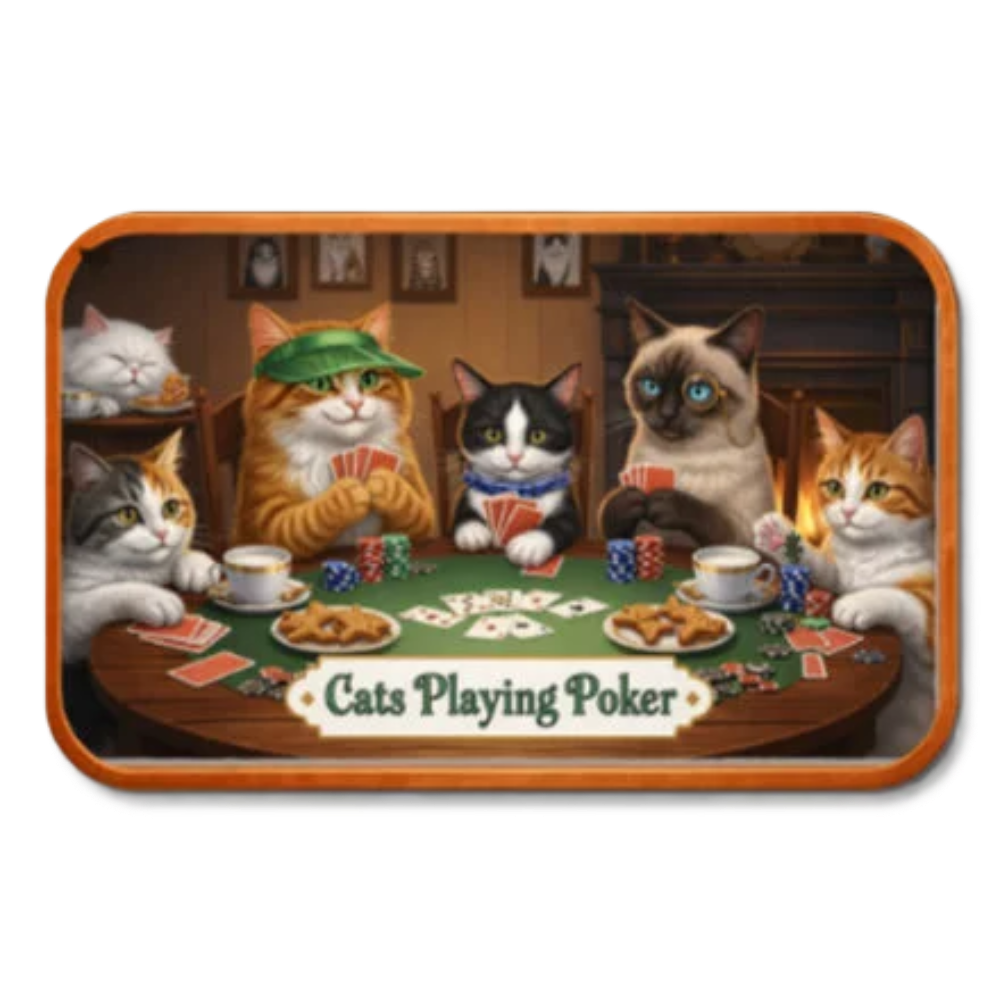 5 oz Copper Cats Playing Poker in Acrylic Case
