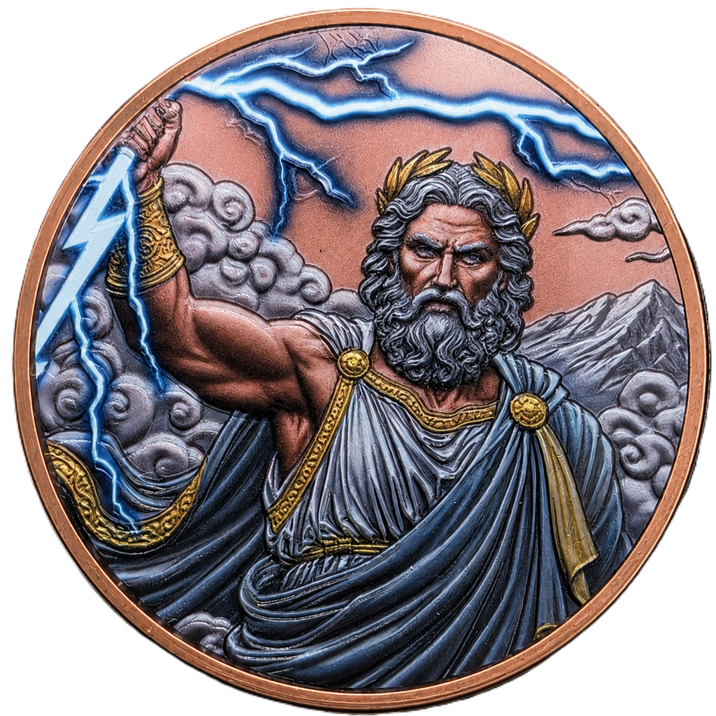5 oz Copper Round - 2026 Liberia Zeus Thunder God 5,000 Mintage With Acrylic Case