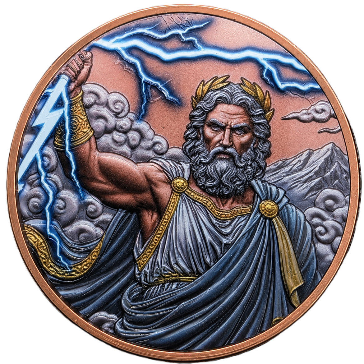 5 oz Copper Round - 2026 Liberia Zeus Thunder God 5,000 Mintage With Acrylic Case