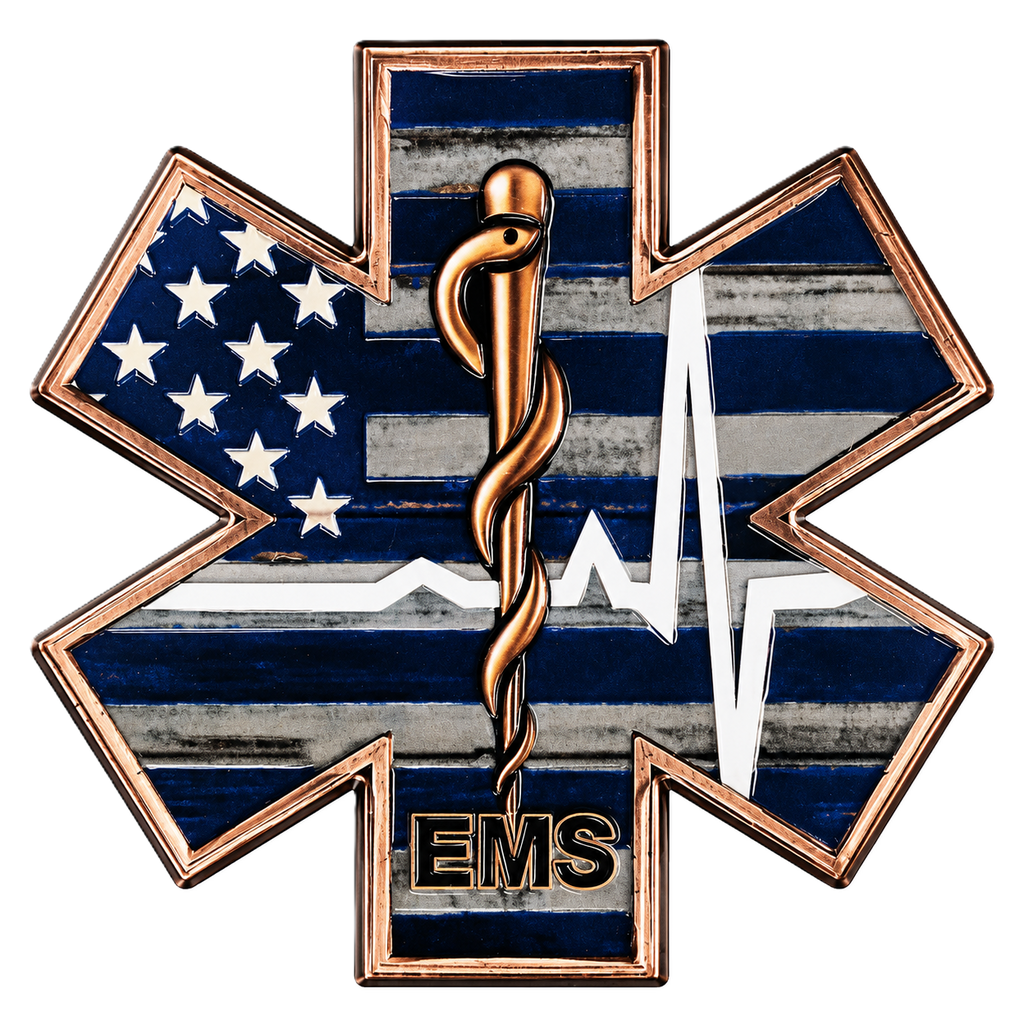5 oz Copper EMS Star of Life with Acrylic Case 5,000 Limited Edition Numbered in Acrylic Case