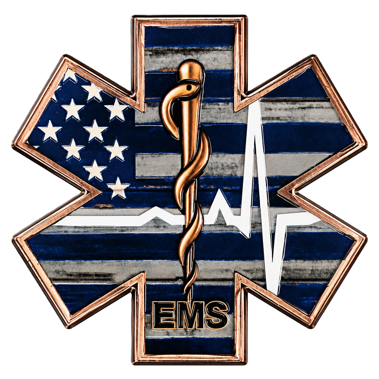 5 oz Copper EMS Star of Life with Acrylic Case 5,000 Limited Edition Numbered in Acrylic Case