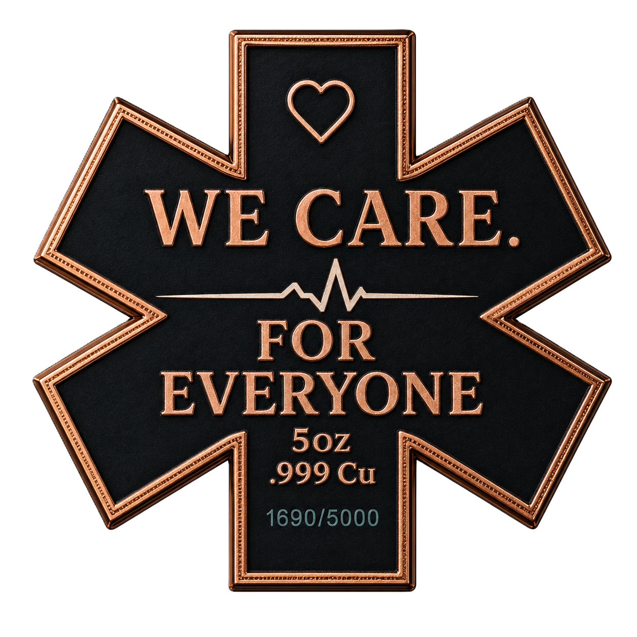 5 oz Copper EMS Star of Life with Acrylic Case 5,000 Limited Edition Numbered in Acrylic Case