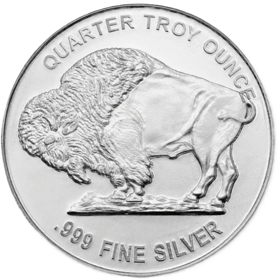 1/4 Troy Ounce .999 Fine Silver Indian Head Buffalo Round in Capsule