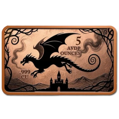 5 oz Copper Bar Flying Dragon in Acrylic Case