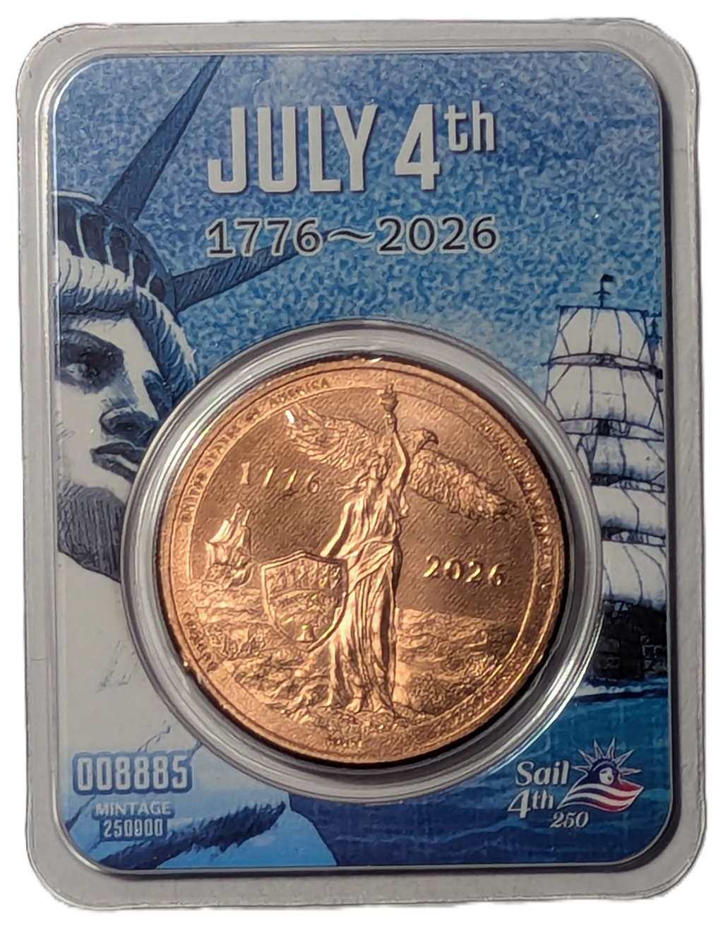 2026 Sail4th USA 250th July 4th 1776-2026 1 oz Fine Copper Round in TEP