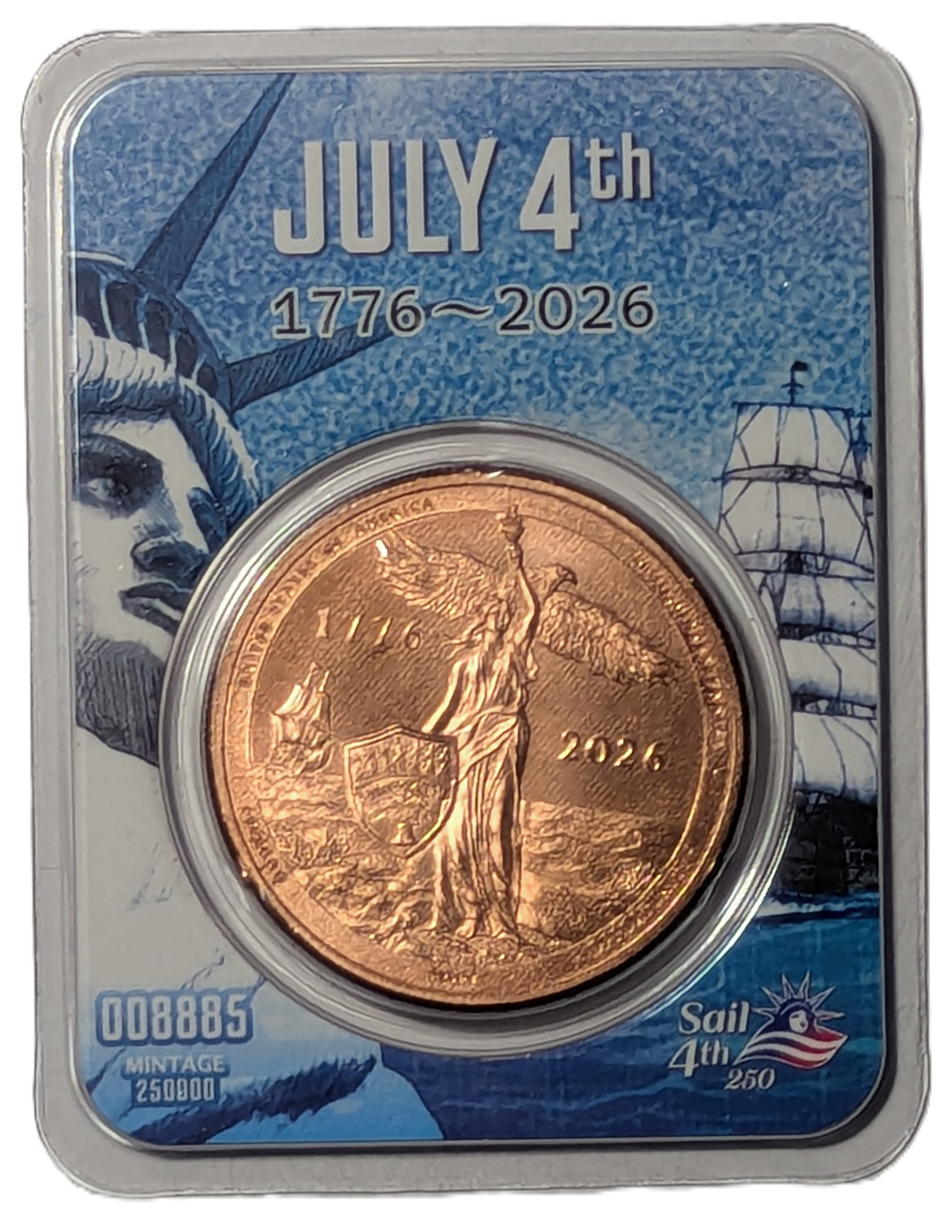 2026 Sail4th USA 250th July 4th 1776-2026 1 oz Fine Copper Round in TEP
