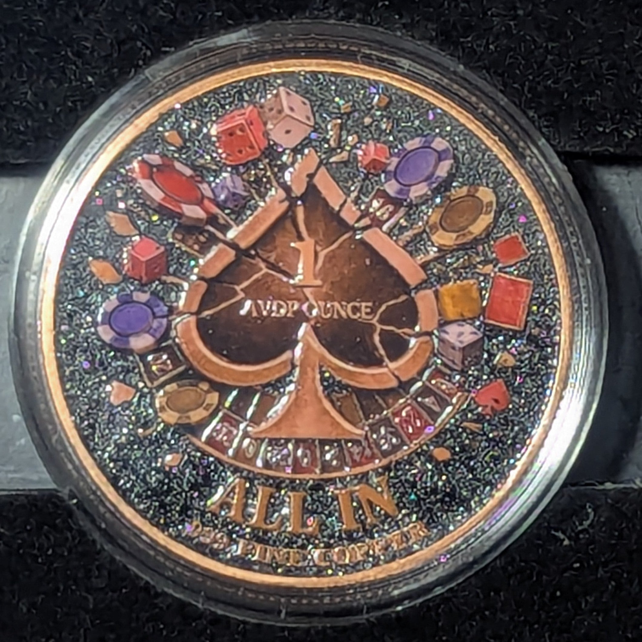 1 oz Copper Round "Skulls and Spades" with Colorized Diamond Dust 4,685 of 5,000