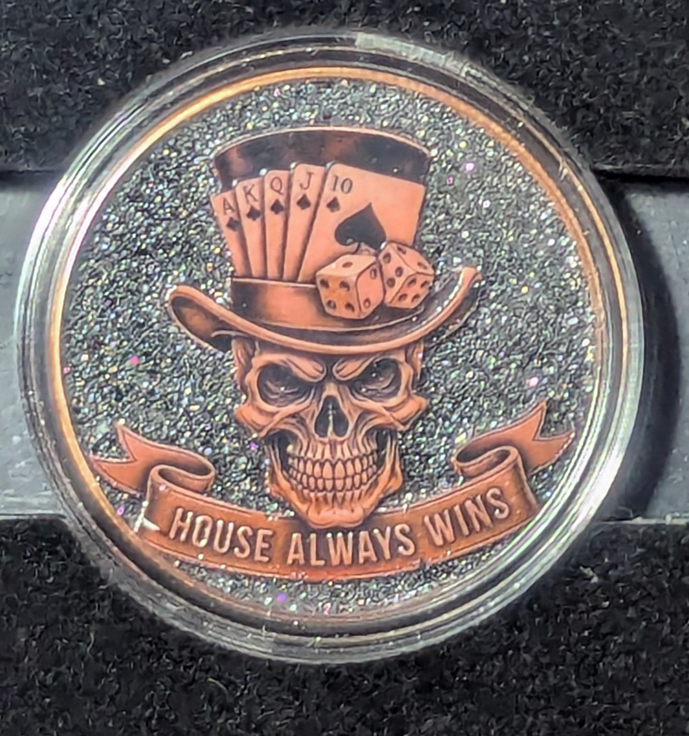 1 oz Copper Round "Skulls and Spades" with Colorized Diamond Dust 4,685 of 5,000