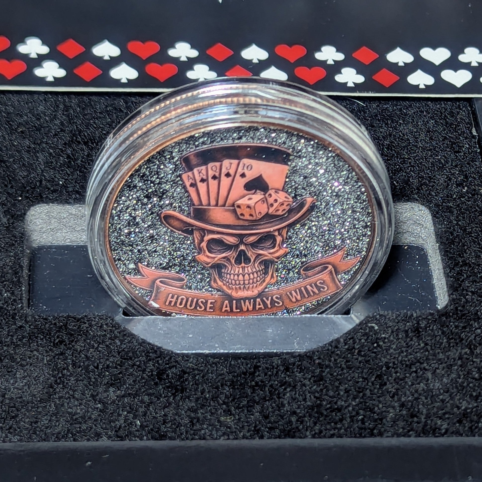 1 oz Copper Round "Skulls and Spades" with Colorized Diamond Dust 4,685 of 5,000