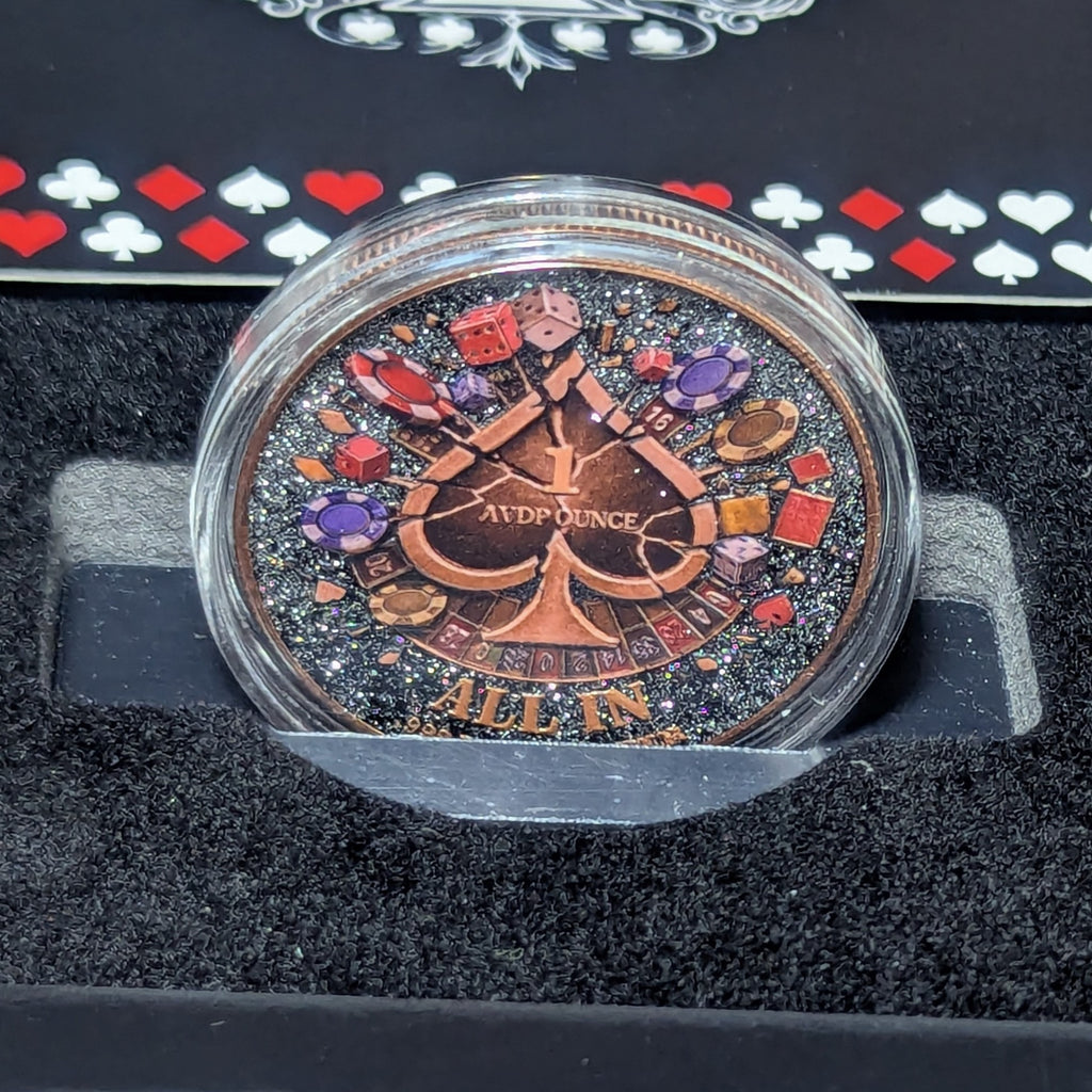 1 oz Copper Round "Skulls and Spades" with Colorized Diamond Dust 4,685 of 5,000