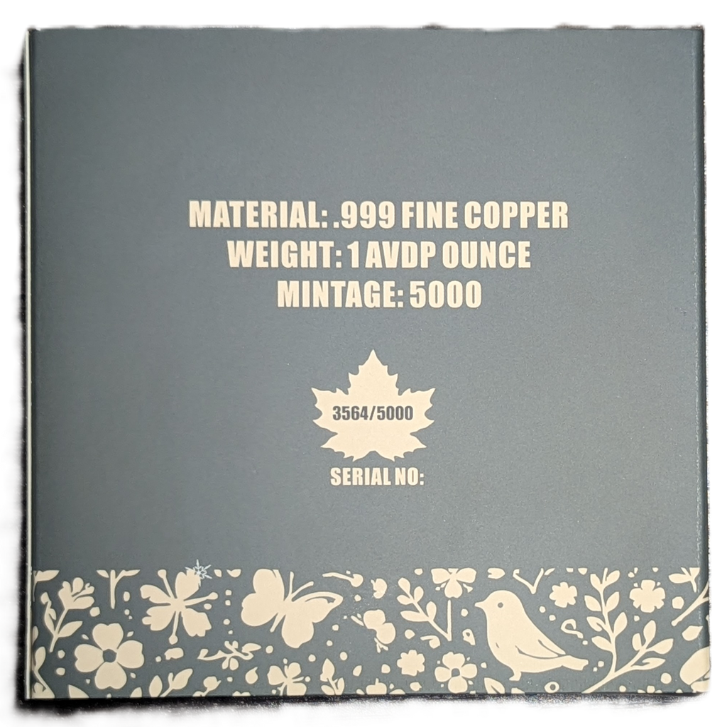 1 oz Copper Spring Maple Limited Edition Numbered 3,564 of 5,000 "Diamond Dusted"