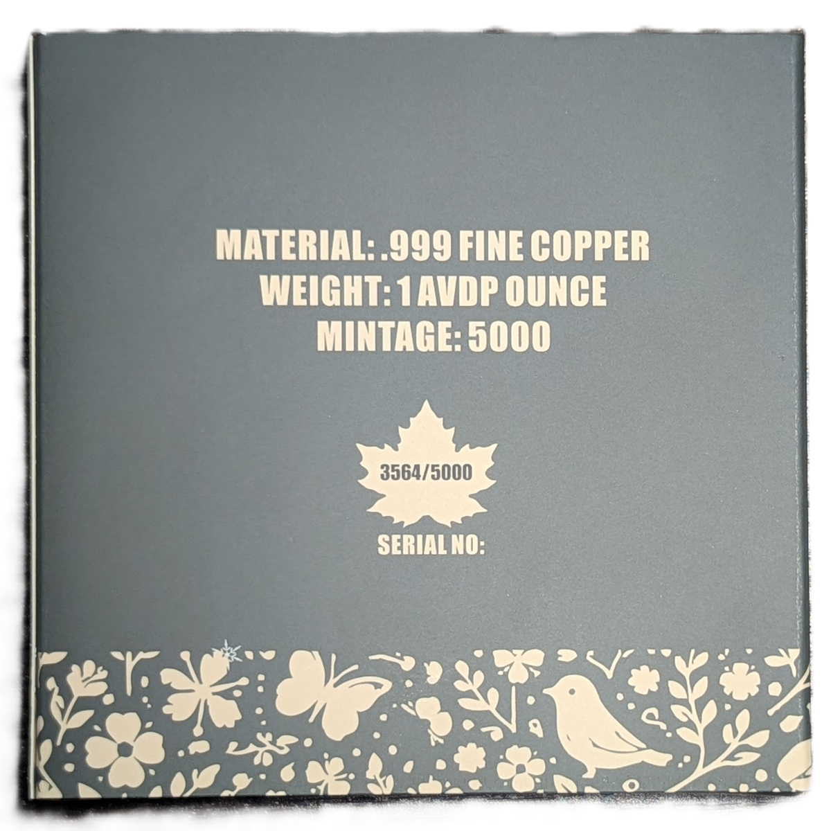 1 oz Copper Spring Maple Limited Edition Numbered out of 5,000 "Diamond Dusted"