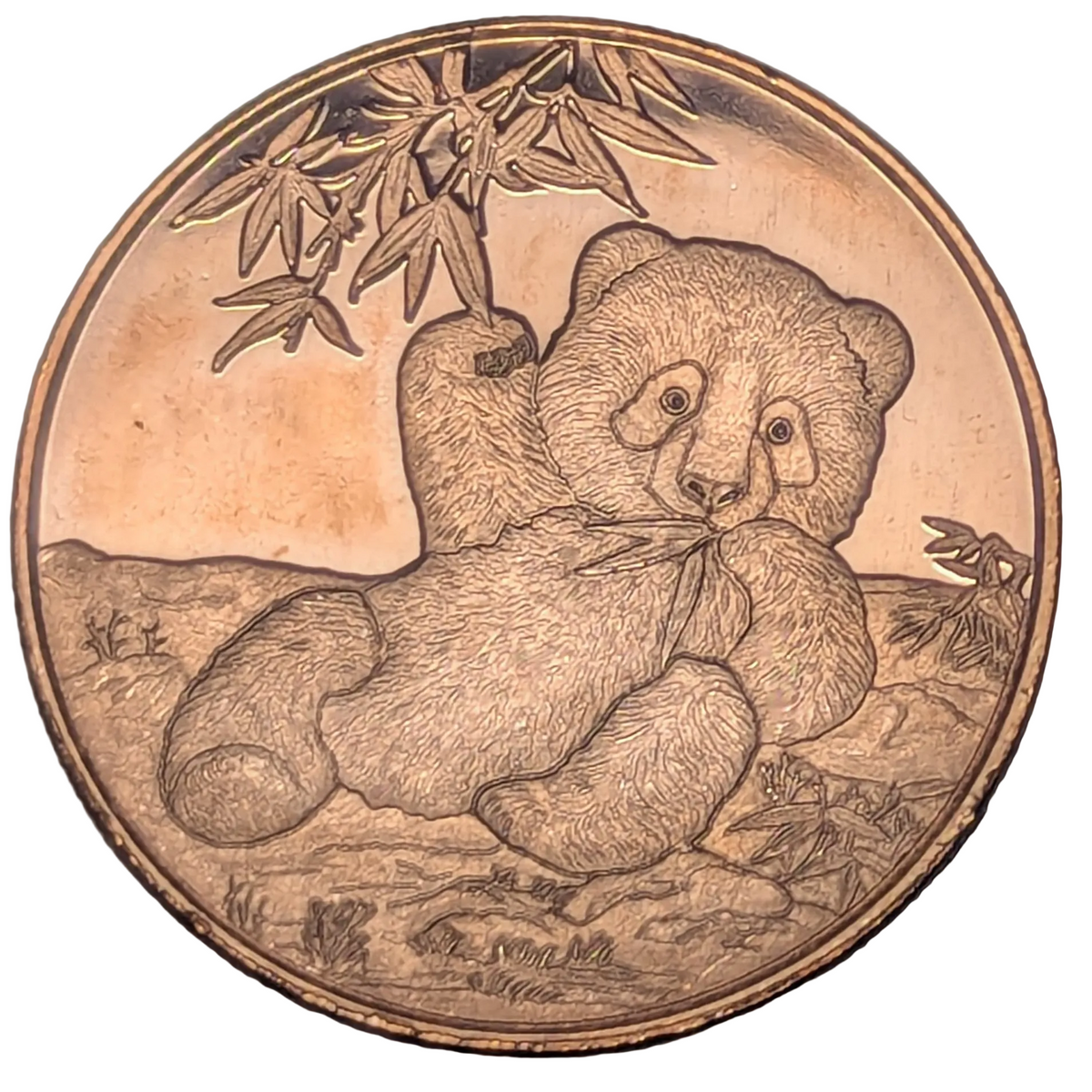 1 oz Copper Round - Panda Cub Eating Bamboo with Chinese Temple