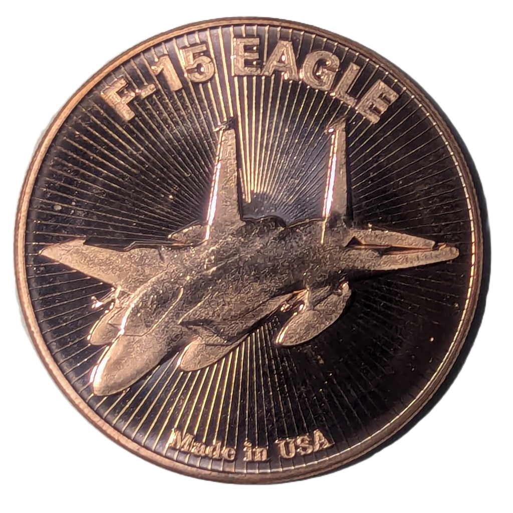 1 oz Copper Round of F-15 Eagle Fighter Jet