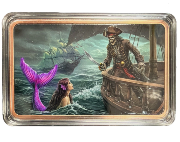 5 oz Copper Bar Mermaid & Skeleton Pirate with Acrylic Case