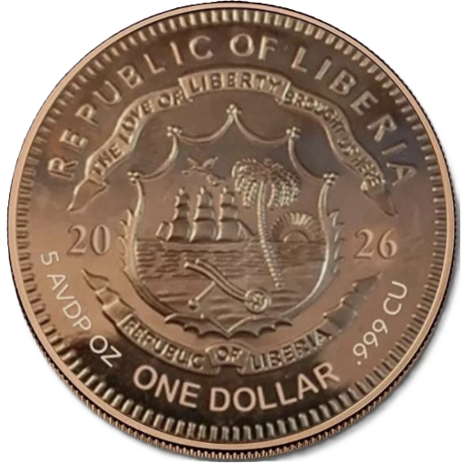 5 oz Copper - 2026 Liberia Genie 5,000 Mintage With Acrylic Case
