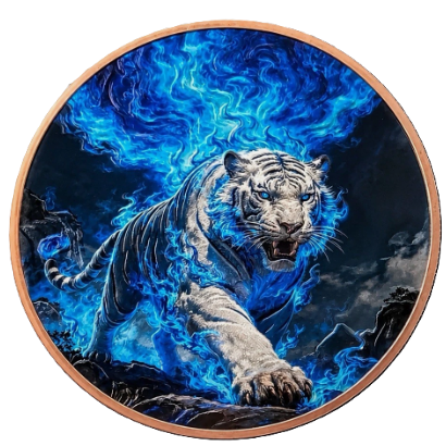 5 oz Copper Tiger in Blue Flames & Black Panther with Red Moon