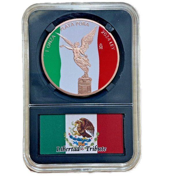 2024 Mexico Libertad Tribute 1 Oz Copper Colorized Round w/ Display Case