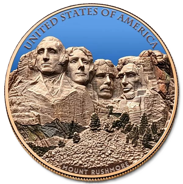 1 KILO Copper Round Mount Rushmore in Acrylic Case & Box 1,000 Mintage