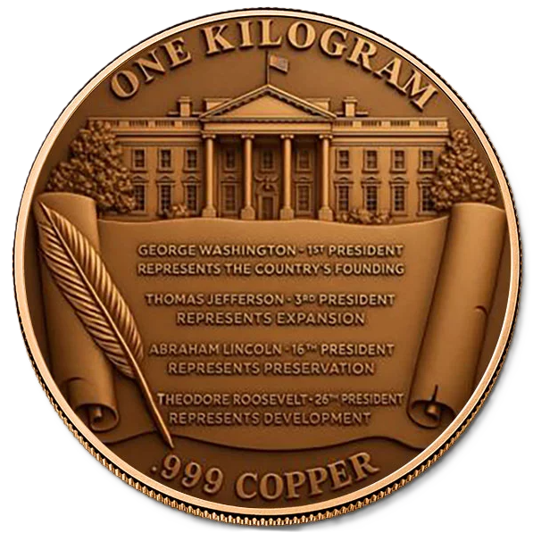 1 KILO Copper Round Mount Rushmore in Acrylic Case & Box 1,000 Mintage