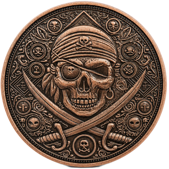 1 oz Antiqued Copper Round - Pirate Coin