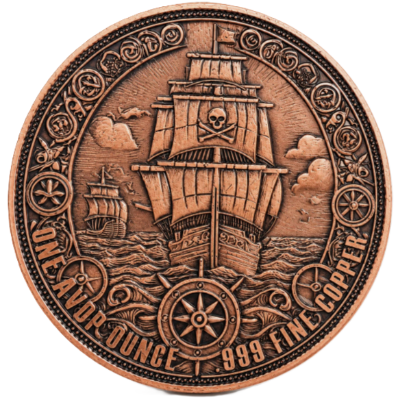 1 oz Antiqued Copper Round - Pirate Coin