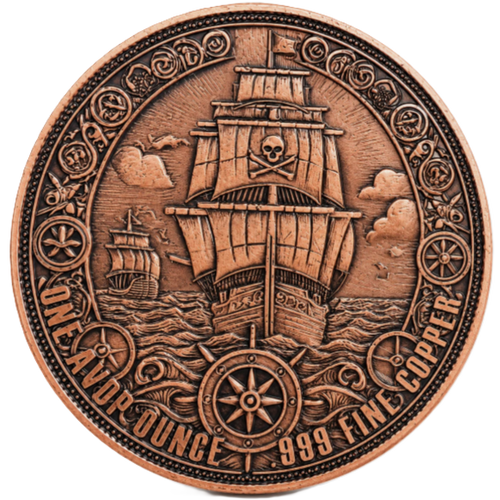 1 oz Antiqued Copper Round - Pirate Coin