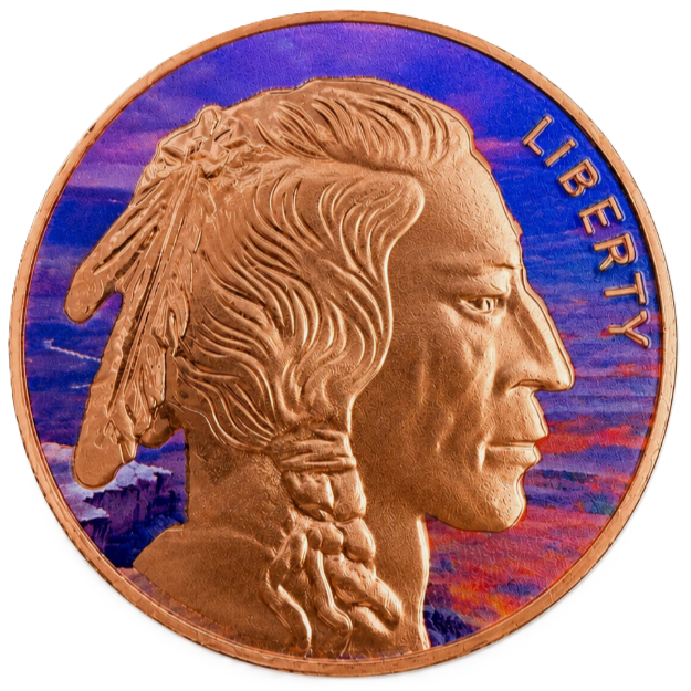 1 oz Colorized Copper Round - Buffalo Indian Head