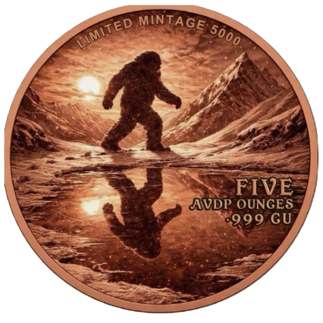 5 oz Copper Round - Summit Yeti 5,000 Mintage With Acrylic Case