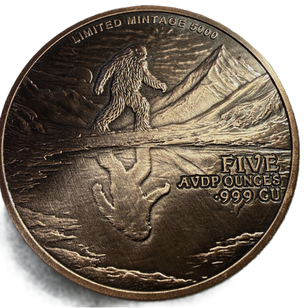 5 oz Copper Round - Summit Yeti 5,000 Mintage With Acrylic Case