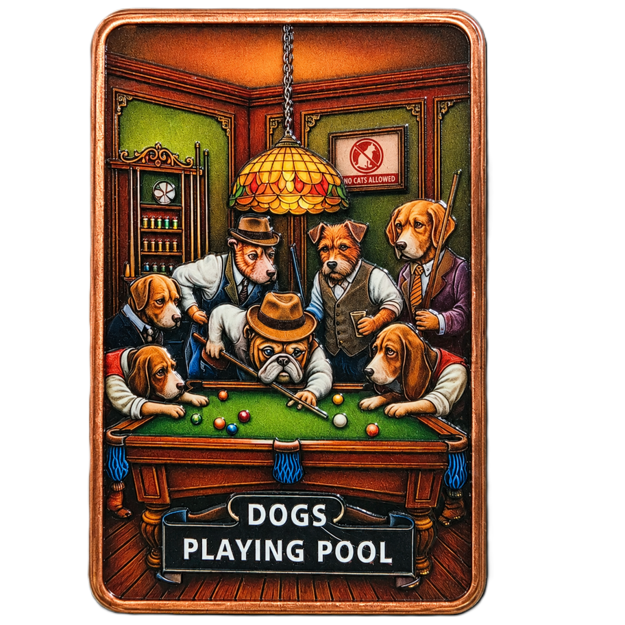 5 oz Copper Bar Dogs Playing Pool in Acrylic Case