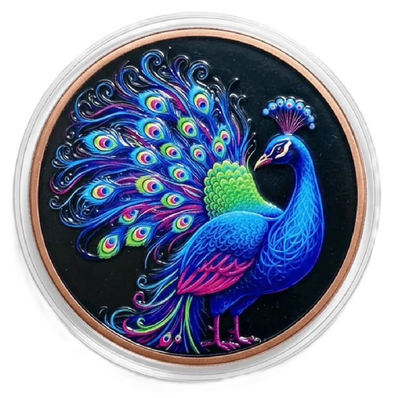 5 oz Copper - Mystic Night Peacock in Acrylic Case 5,000 Mintage
