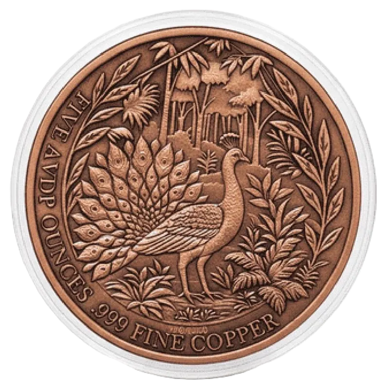 5 oz Copper - Mystic Night Peacock in Acrylic Case 5,000 Mintage