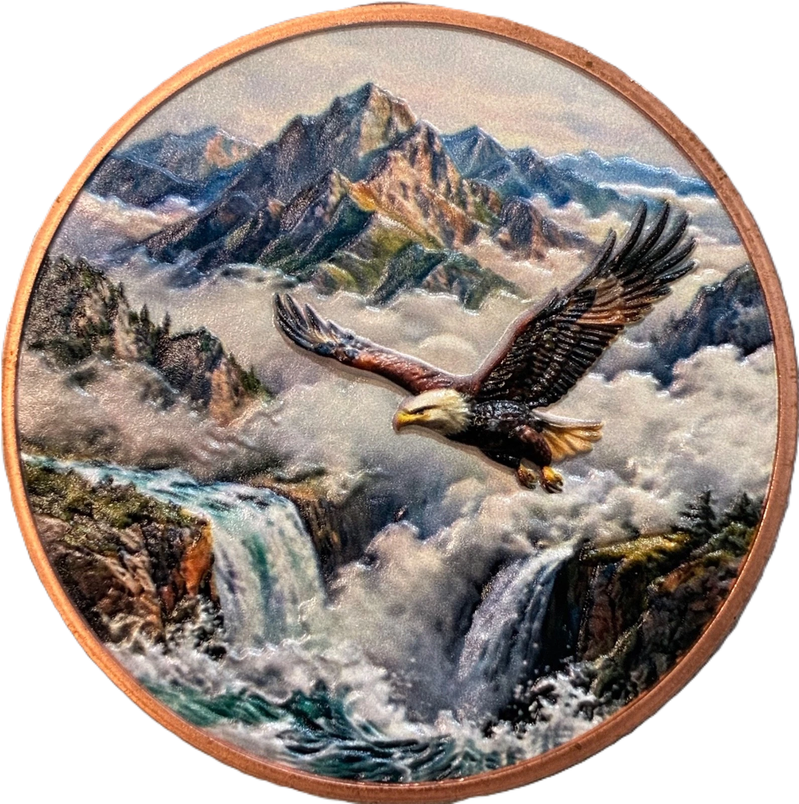 5 oz Copper Round American Bald Eagle High-Relief Colorized