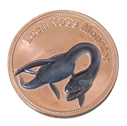 1 oz Copper Round with Colored Loch Ness Monster in Acrylic Case