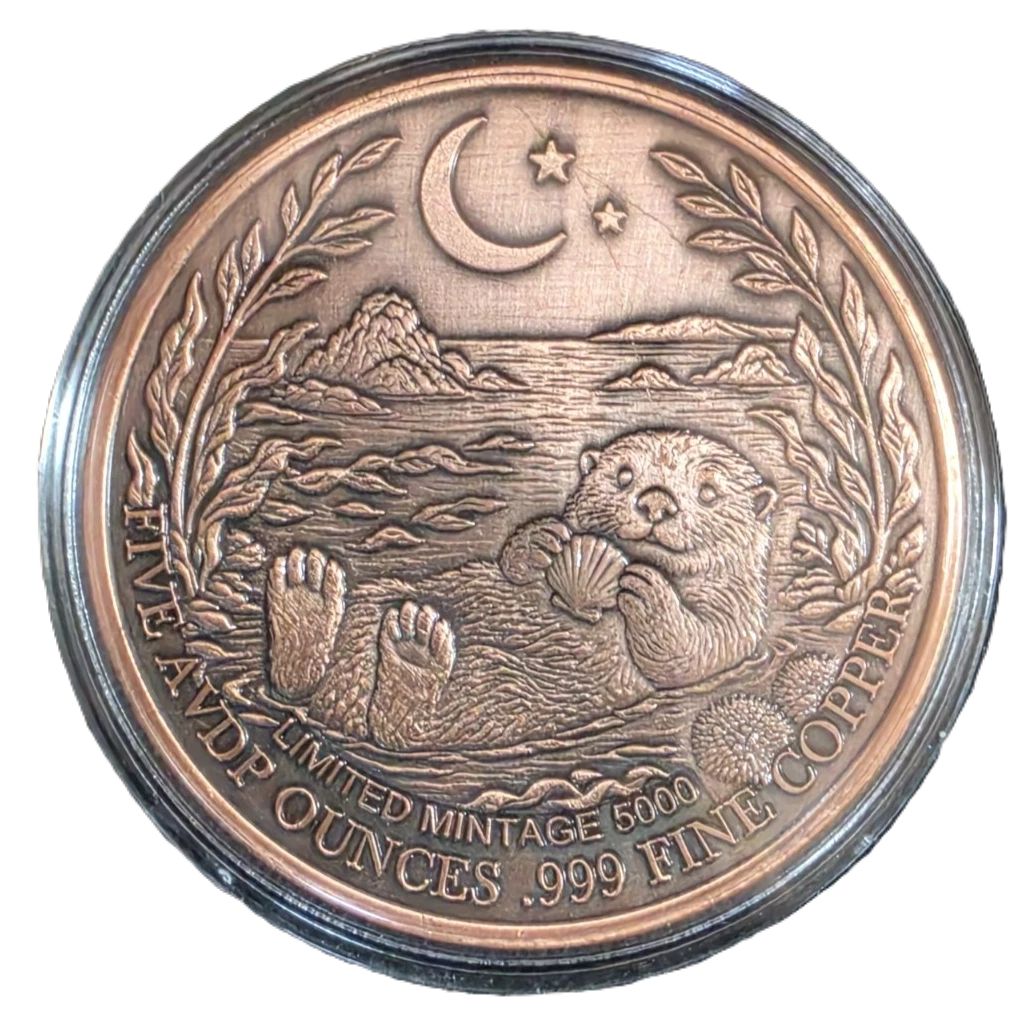 5 oz Copper - Mystic Night Otter in Acrylic Case 5,000 Mintage