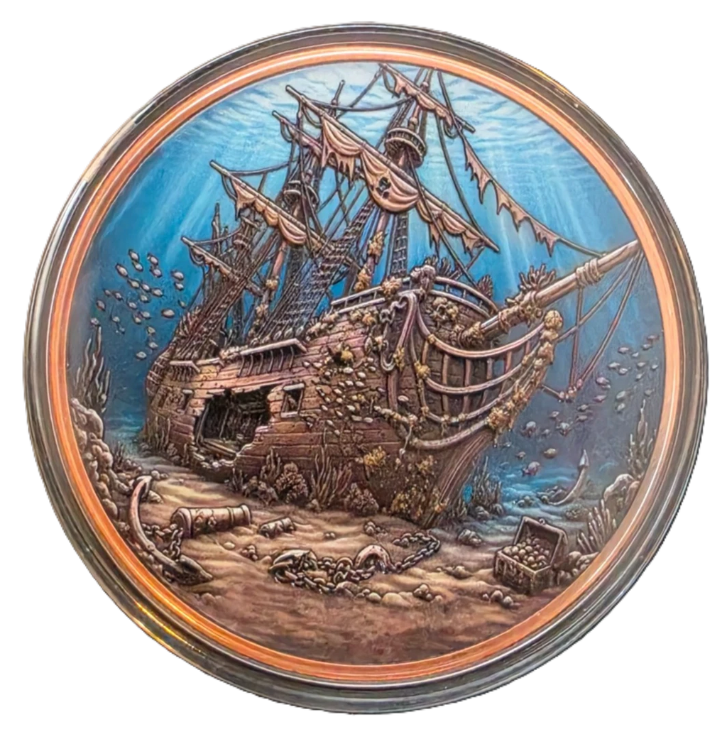 5 oz Copper Round Pirate Shipwreck 5,000 Mintage With Acrylic Case Liberia