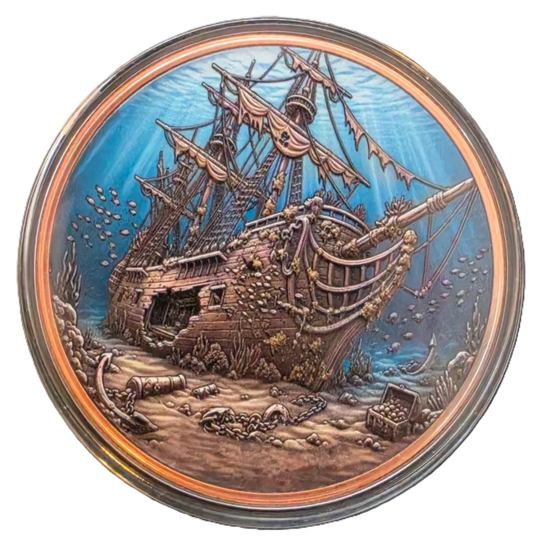 5 oz Copper Round Pirate Shipwreck 5,000 Mintage With Acrylic Case Liberia