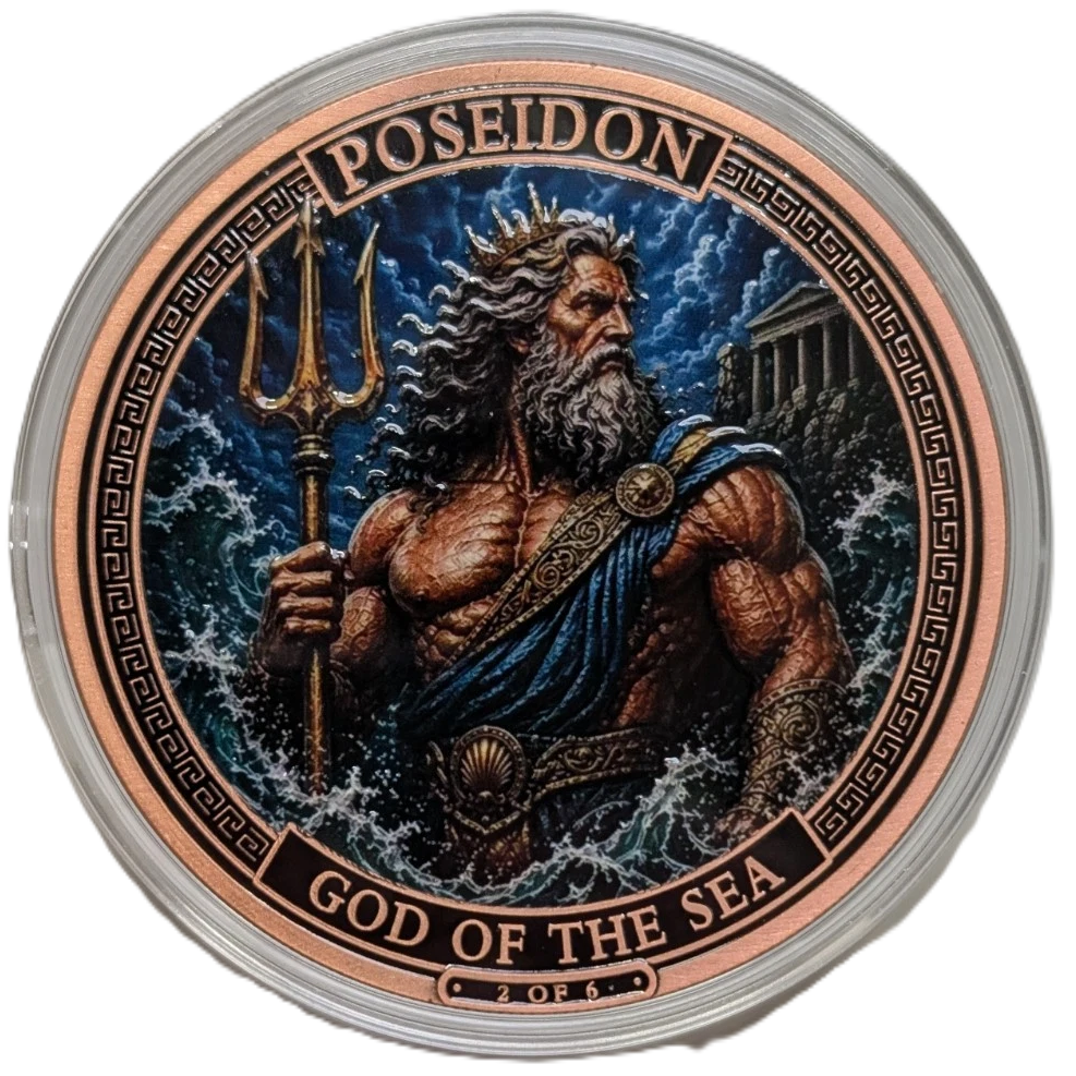 5 oz Copper – Poseidon the Greek God of the Sea in Acrylic Case