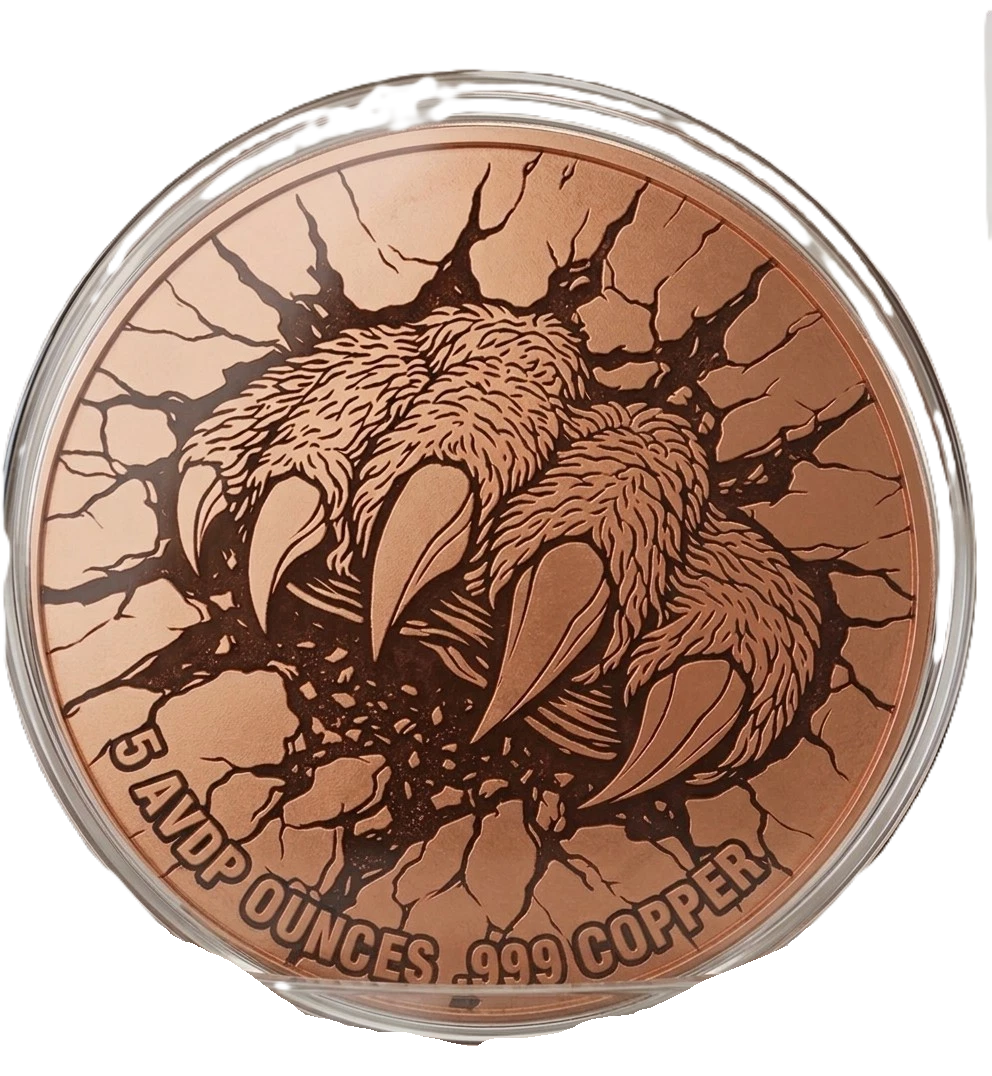 5 oz Copper Round Rage of the Wild Grizzly Bear in With Acrylic Case 5,000 Mintage