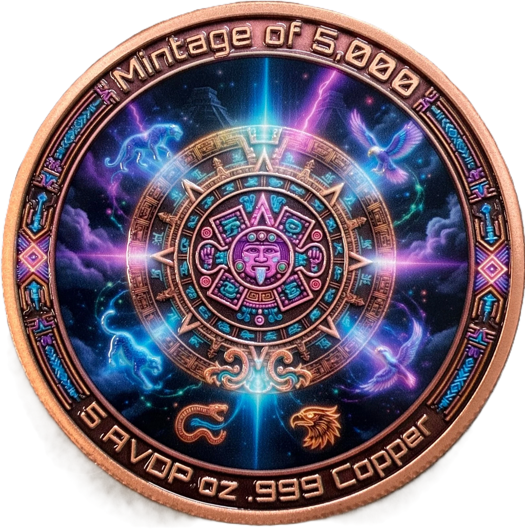 5 oz Copper Round Aztec Empress Warrior Eclipse Guardian High Relief in Capsule 5,000 Mintage With Acrylic Case