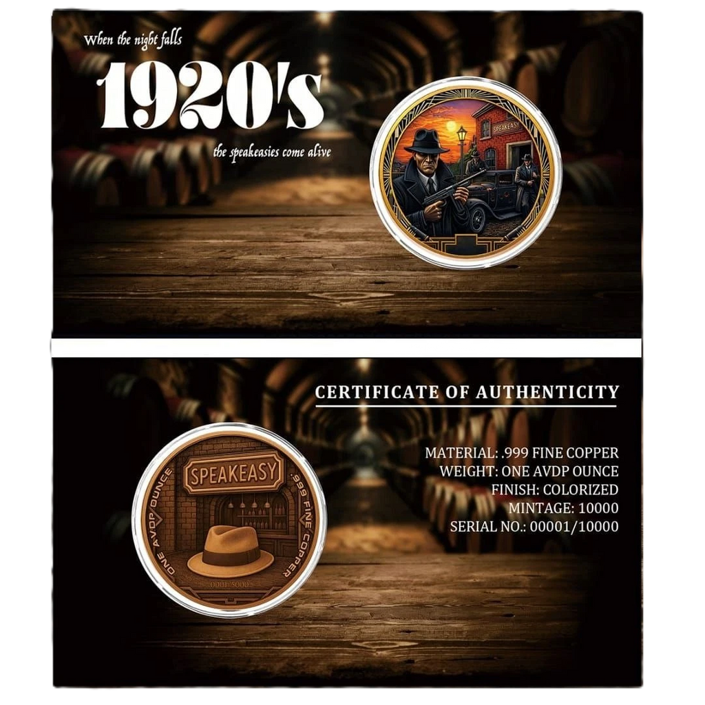 1 oz Copper 1920's Barrels & Bullets Limited Edition Numbered of 10,000