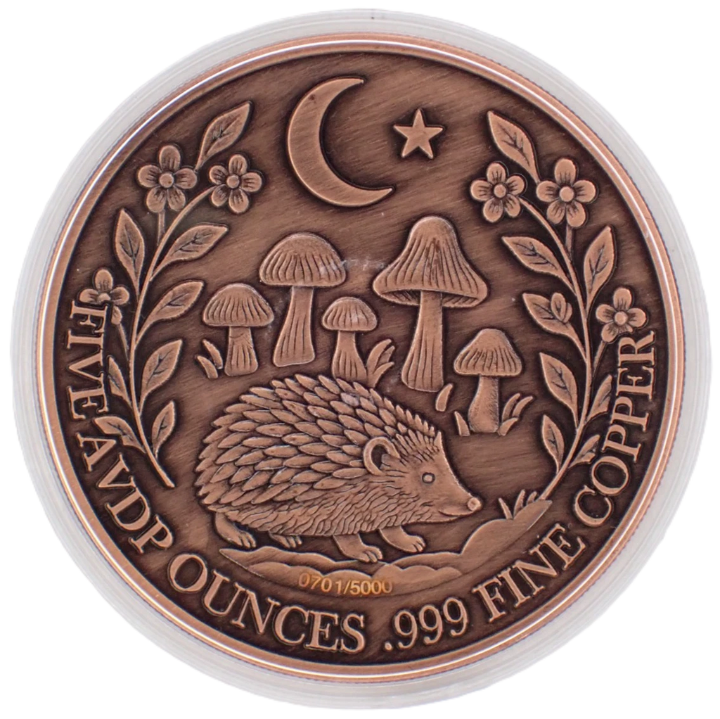 5 oz Copper - Mystic Night Hedgehog in Acrylic Case 5,000 Mintage